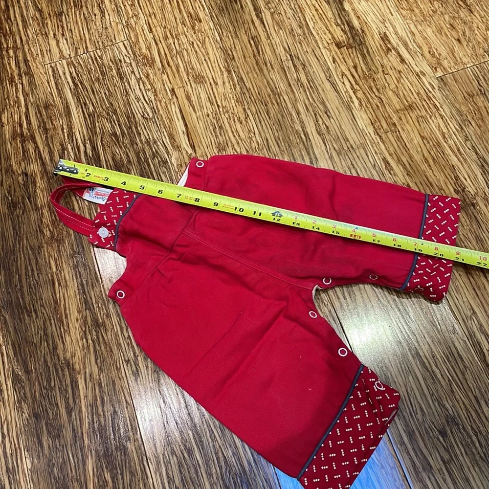 Vintage child’s red matching Christmas overalls and jacket set